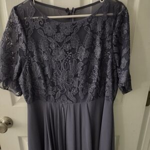 Formal wedding guest dress. Gray Lace top. XL.